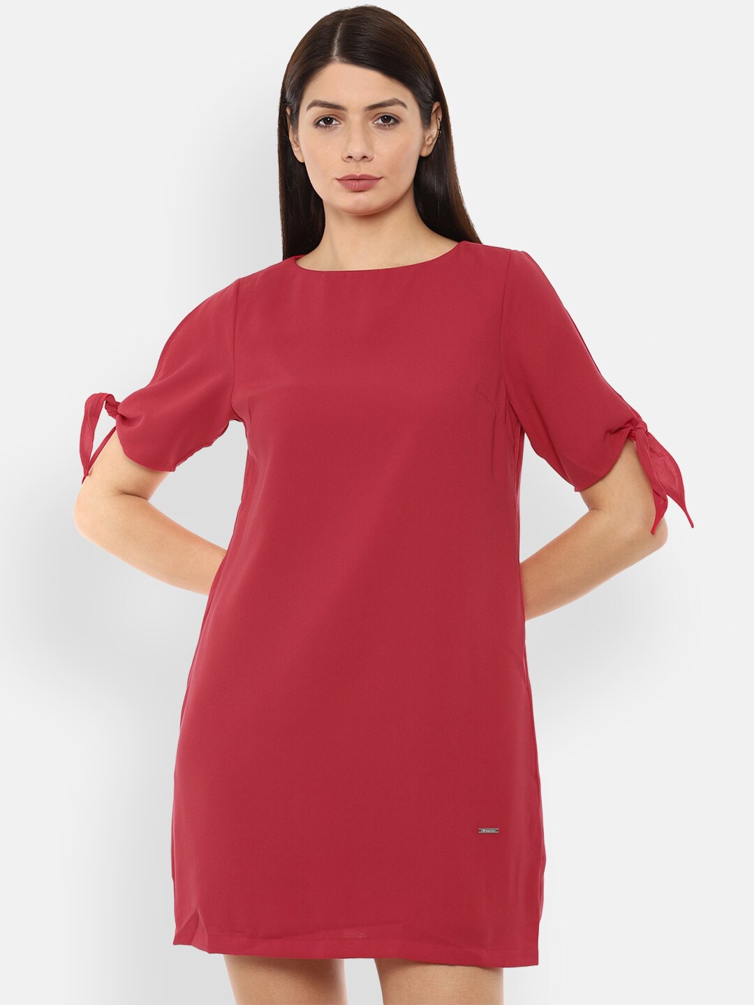 

Van Heusen Woman Women Maroon Solid Round Neck Sheath Dress