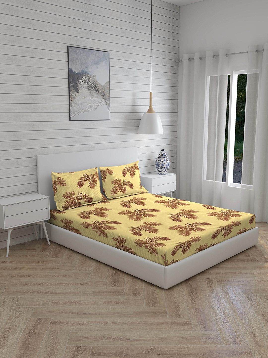 

Layers Unisex Brown & Yellow Floral Printed 144 TC 1 King Bedsheet with 2 Pillow Covers