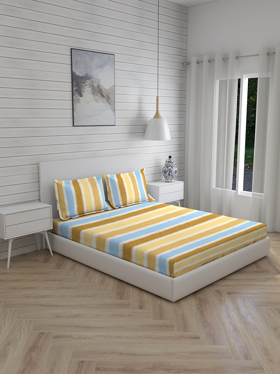 

Layers Brown & Yellow Striped 144 TC King Bedsheet with 2 Pillow Covers