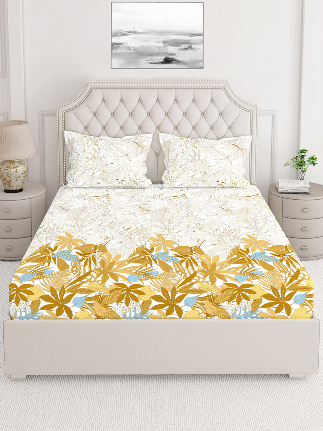 

Layers Unisex Brown & White Floral Printed 144 TC 1 King Bedsheet with 2 Pillow Covers