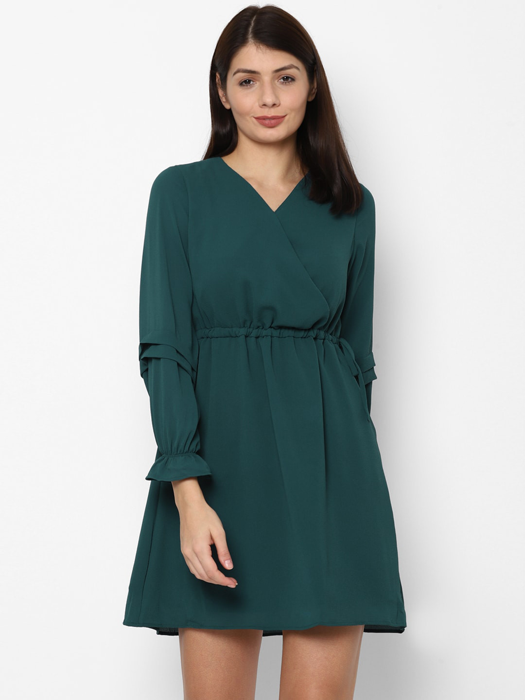 

Allen Solly Woman Women Green Solid V-neck Wrap Dress