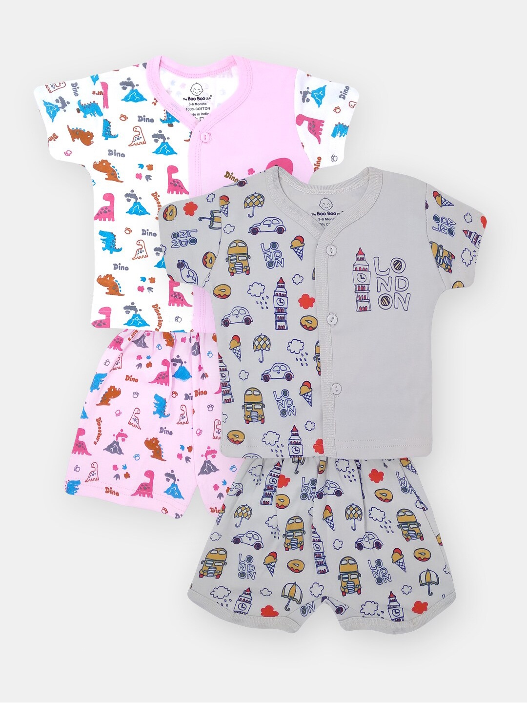 

The Boo Boo Club Infant Unisex Kids White & Blue Printed T-shirt and Shirt with Shorts
