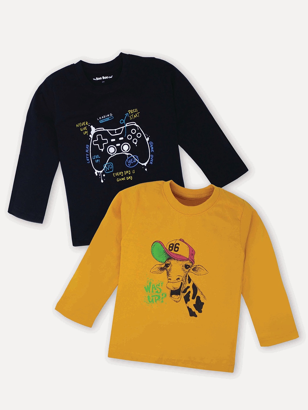 

The Boo Club Kids Black & Mustard Yellow 2 Printed Cotton T-shirts