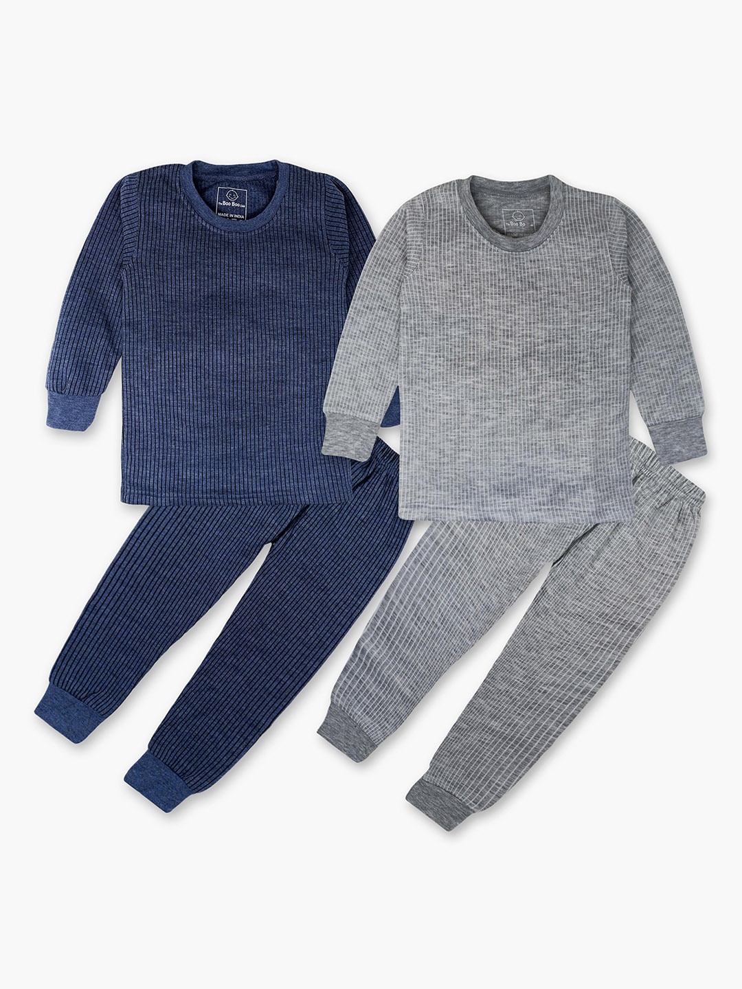 

The Boo Boo Club Kids Pack Of 2 Striped Combed Cotton Thermal Set, Silver