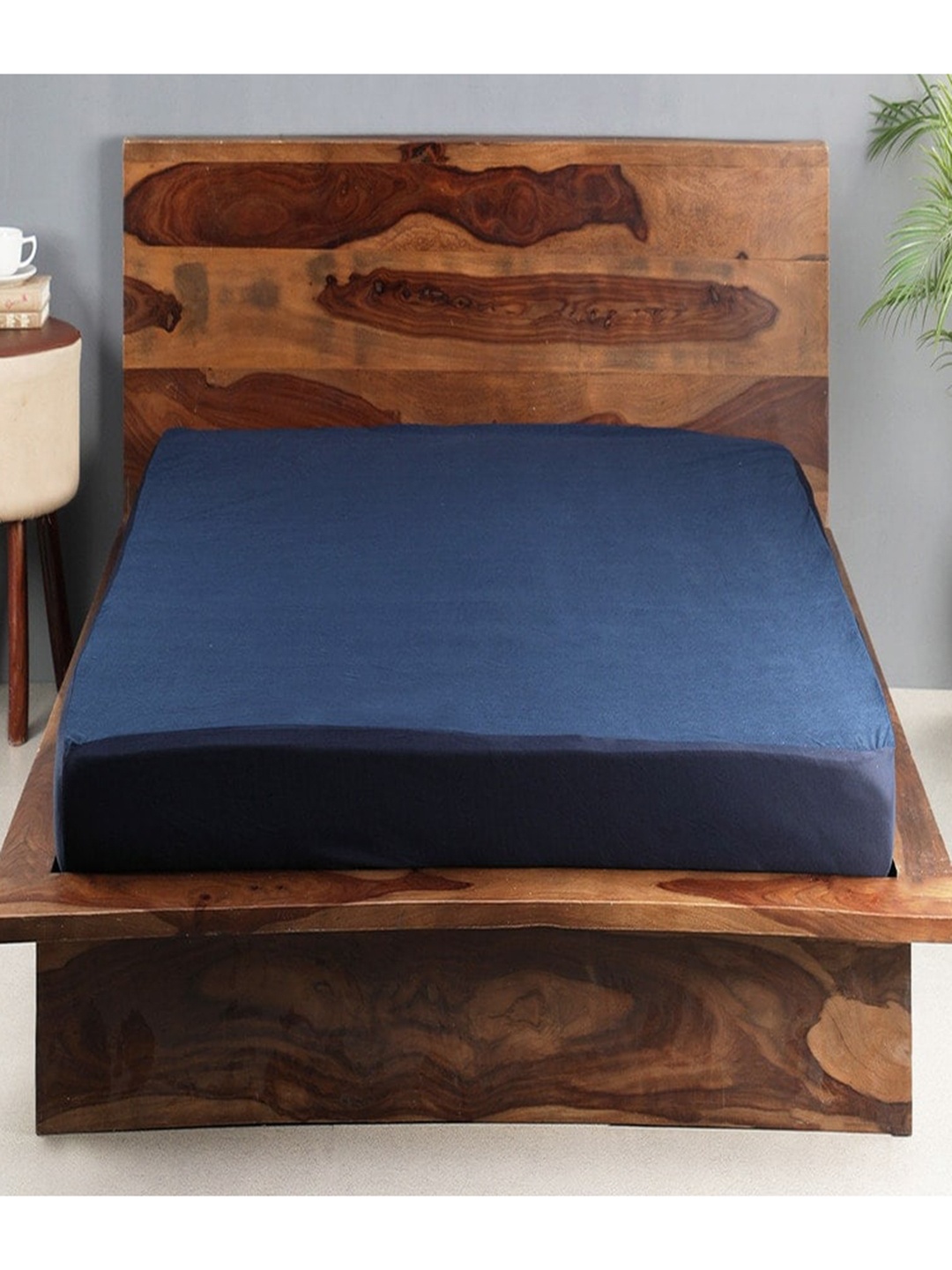 

HOSTA HOMES Navy Blue Solid Pure Cotton King Size Mattress Protector