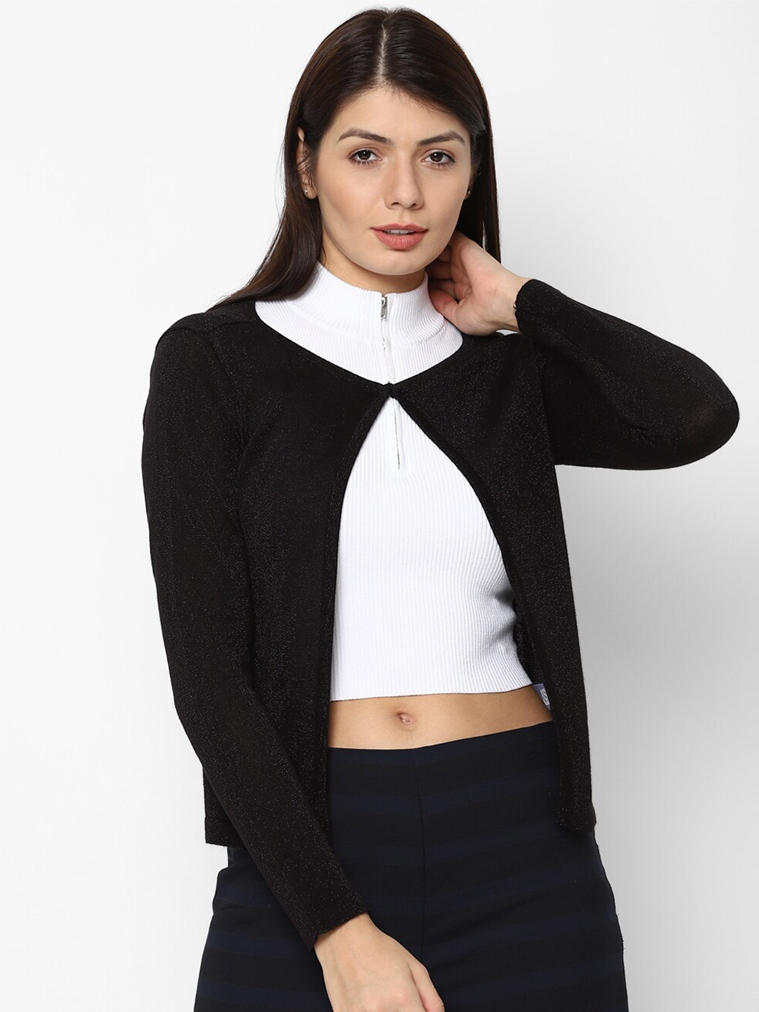 

Allen Solly Woman Black Peter Pan Collar Crop Top