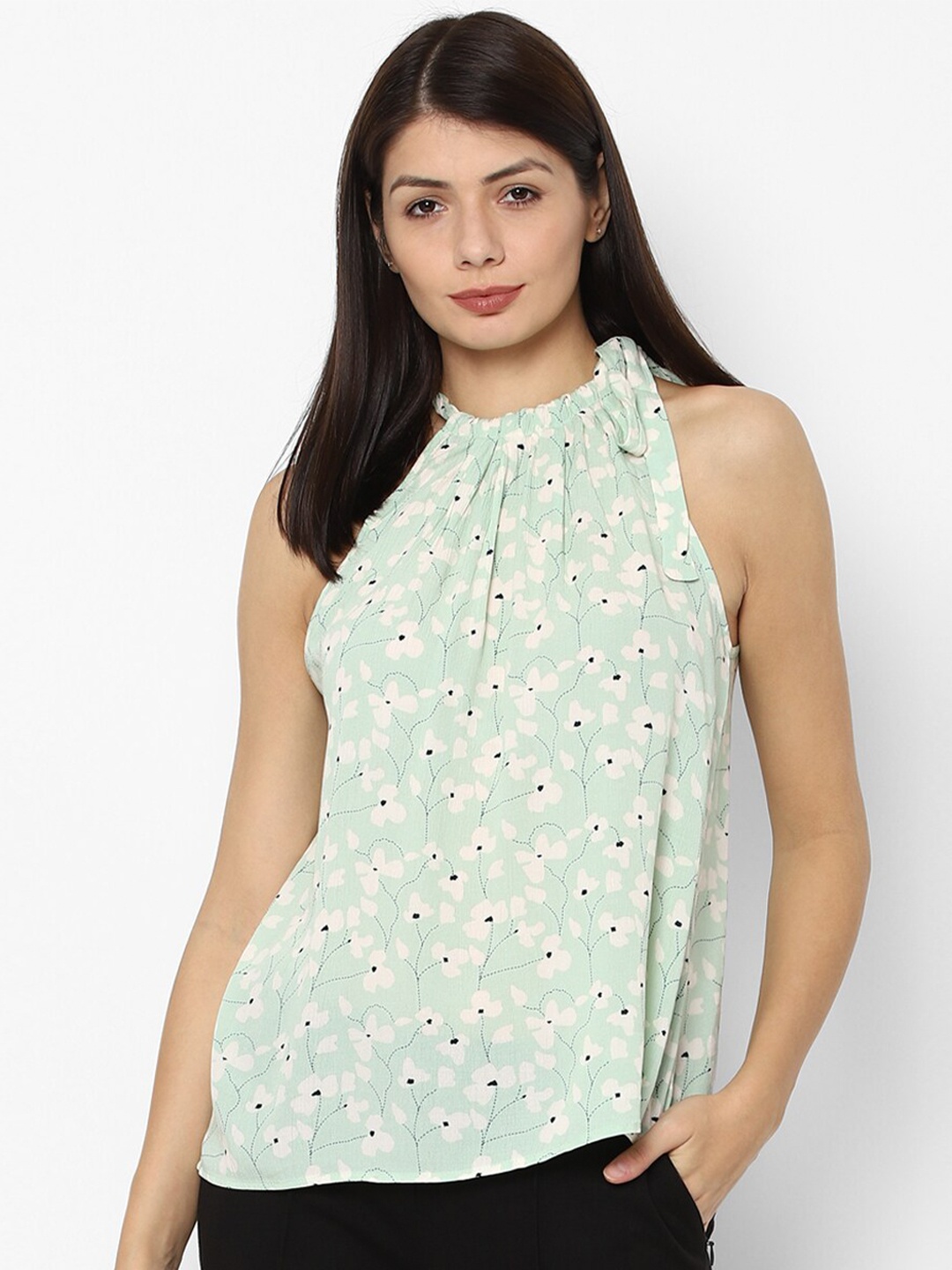 

Allen Solly Woman Blue & White Floral Print Top