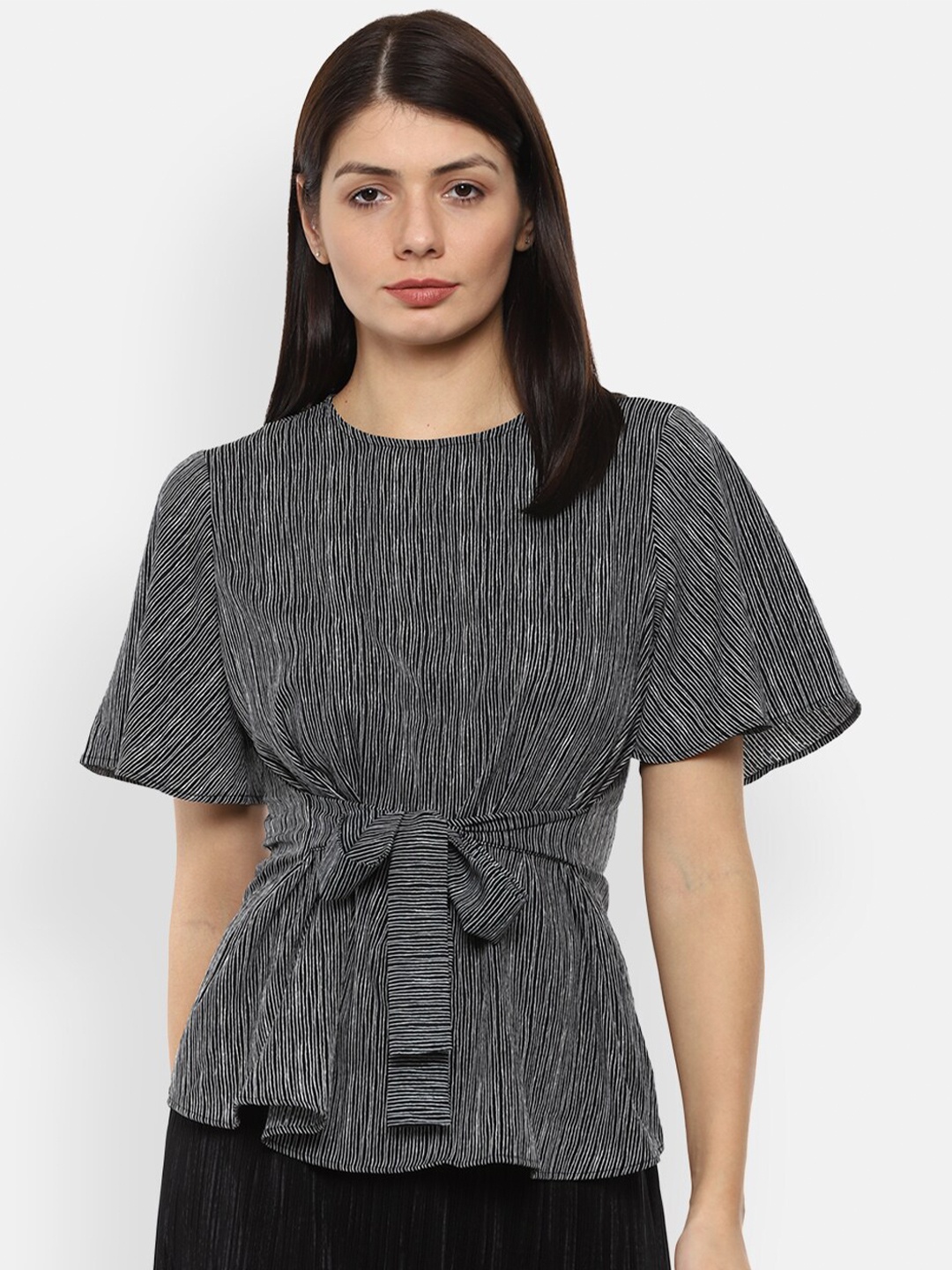 

Van Heusen Woman Black Striped Cinched Waist Top