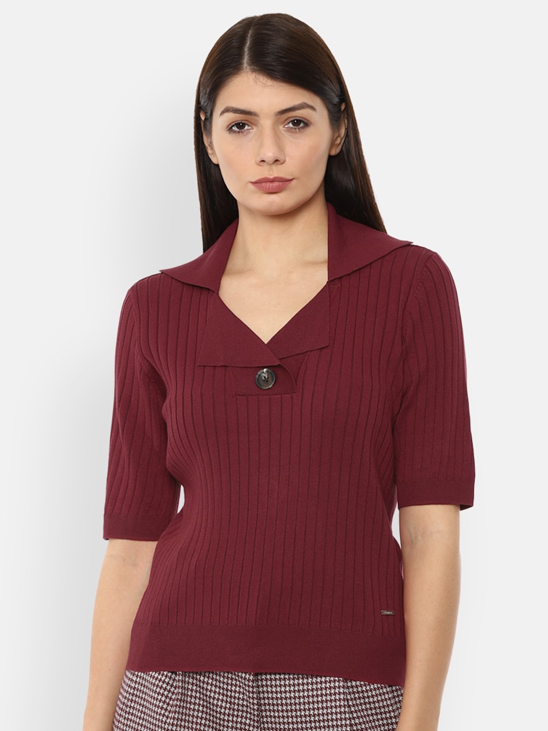 

Van Heusen Woman Maroon Solid Shirt Collar Top