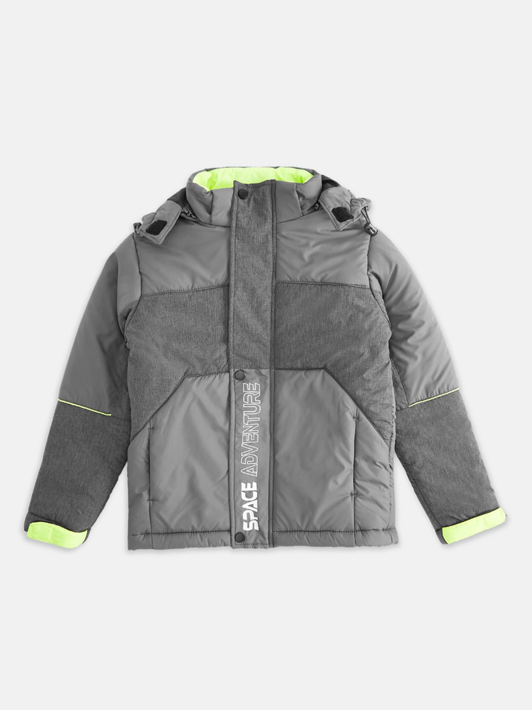 

Pantaloons Junior Boys Grey Colourblocked Padded Jacket with Patchwork
