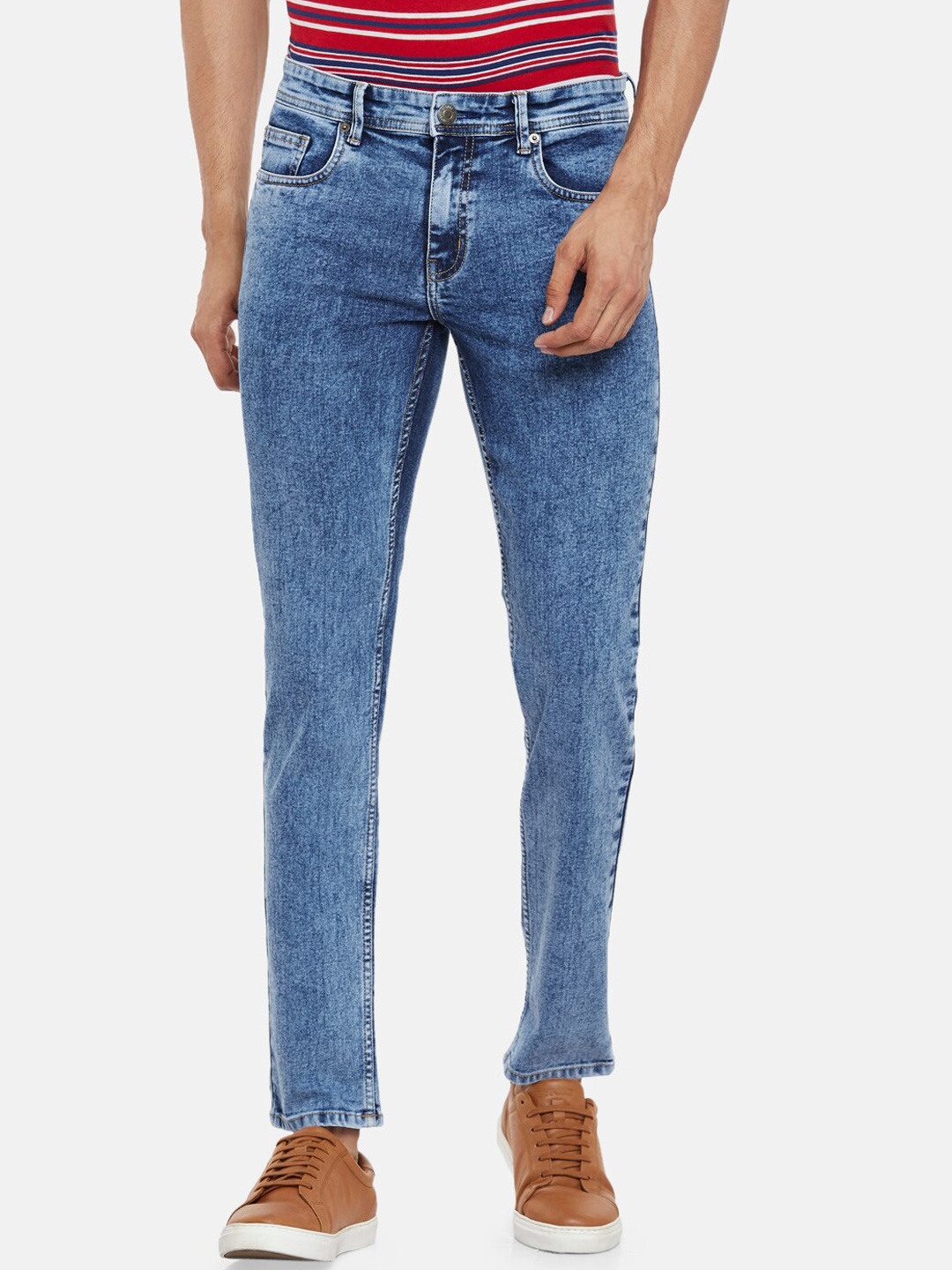 

People Men Blue Slim Fit Low Distress Heavy Fade Jeans