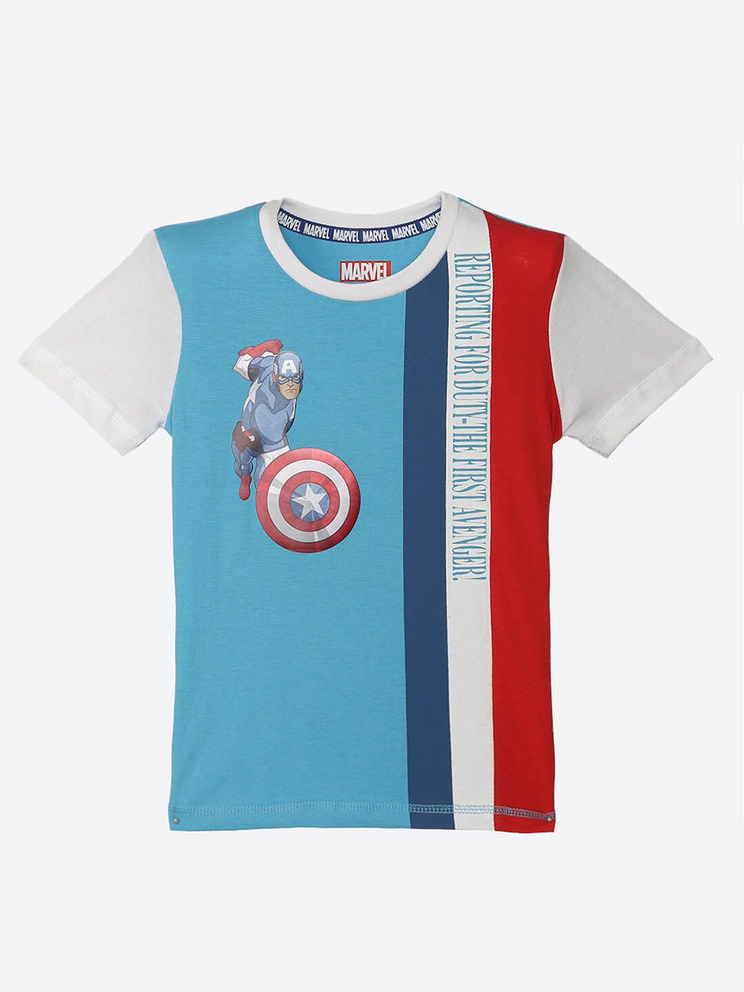 

Kids Ville Boys Blue & Red Captain America Striped T-shirt