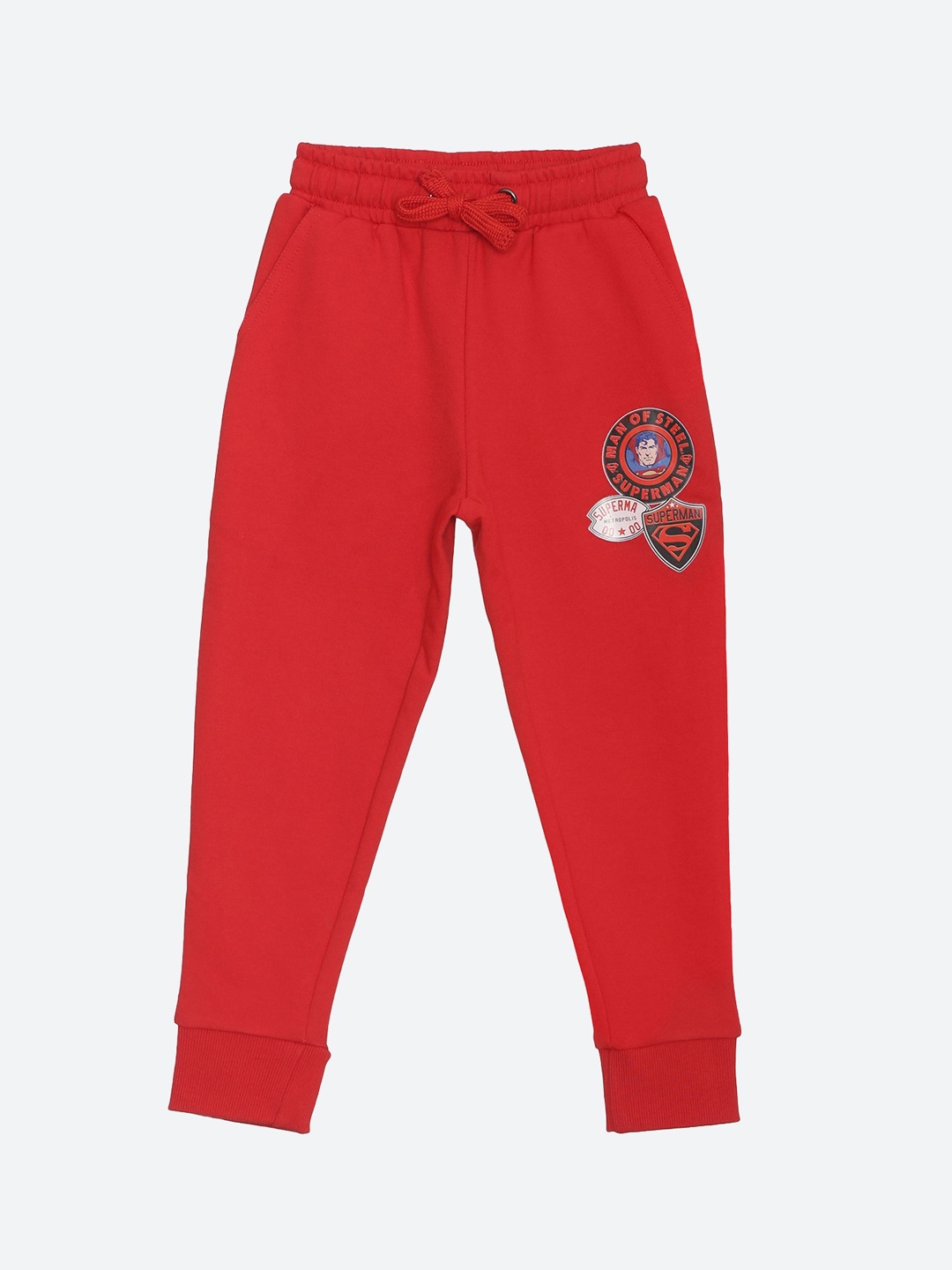 

Kids Ville Boys Red Superman Graphic Printed Pure Cotton Joggers