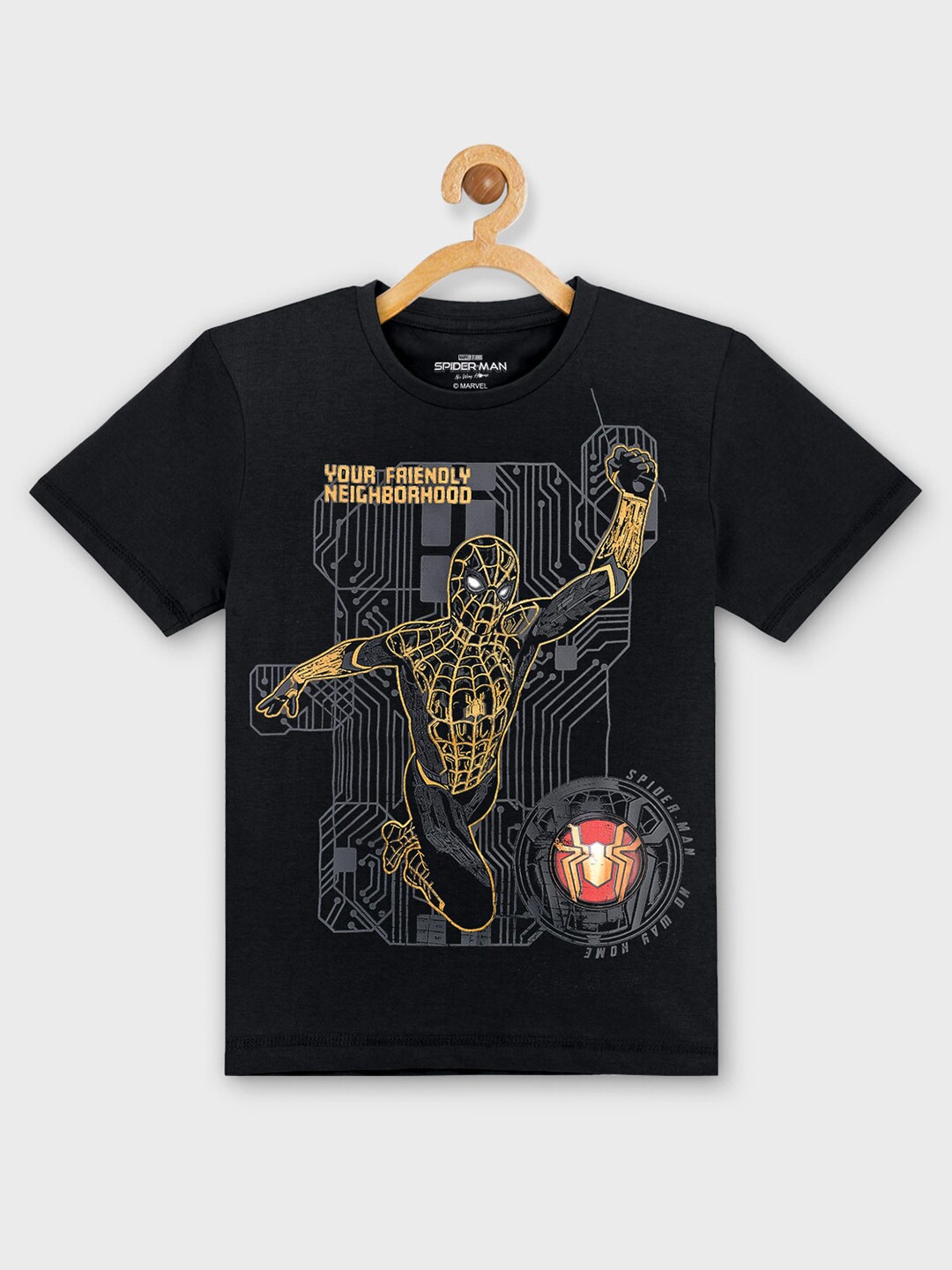 

Kids Ville Boys Black Spider-Man No Way Home Printed Pure Cotton T-shirt