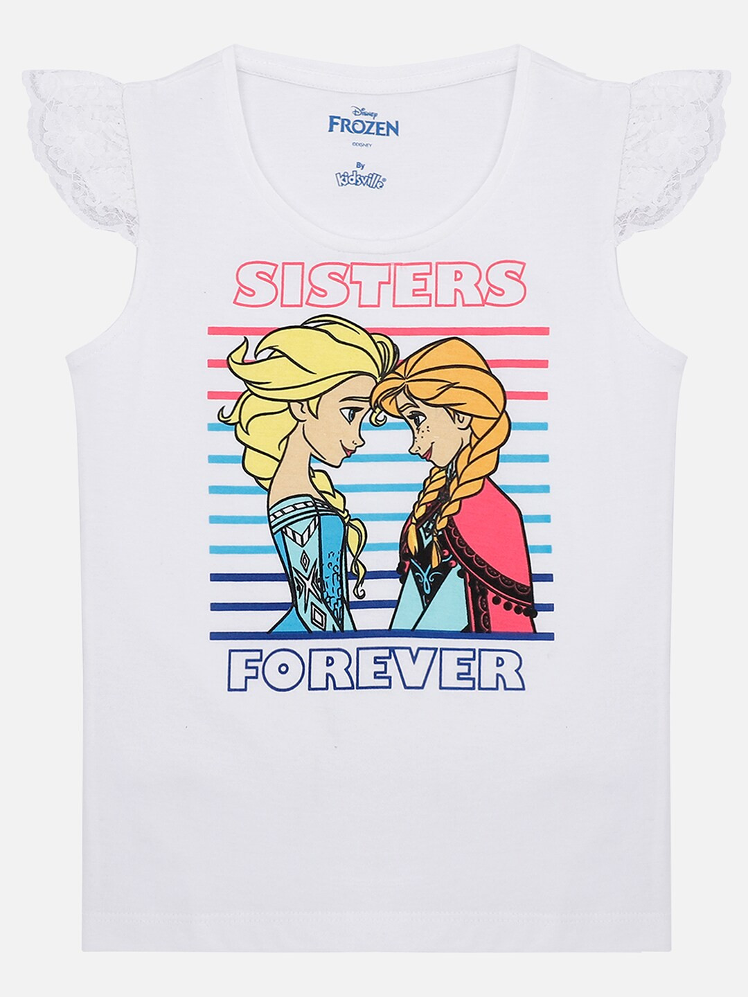 

Kids Ville Girls White Frozen Printed Pure Cotton T-shirt