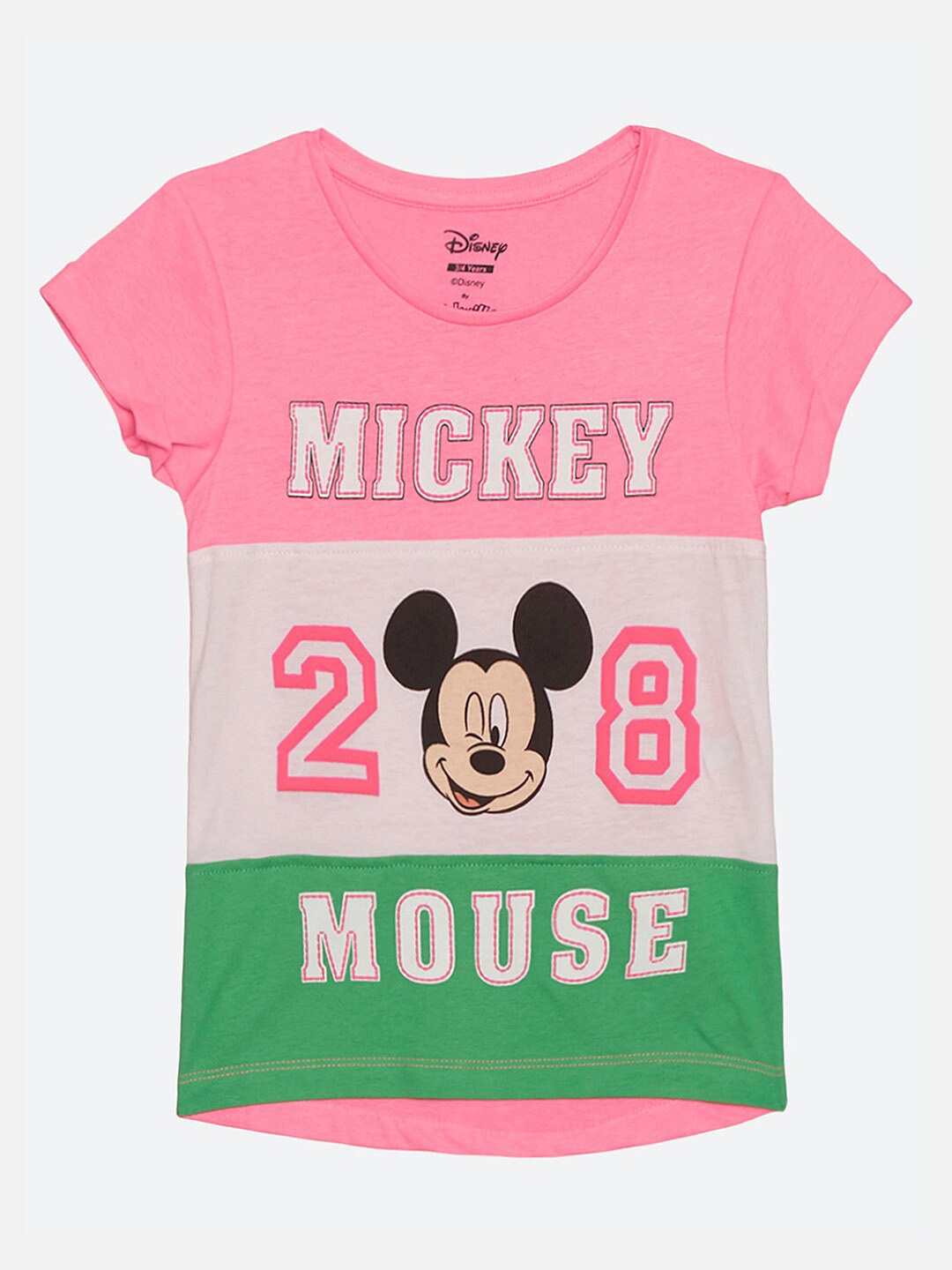 

Kids Ville Mickey & Friends Featured Girls Pink & Green Printed Pure Cotton T-shirt
