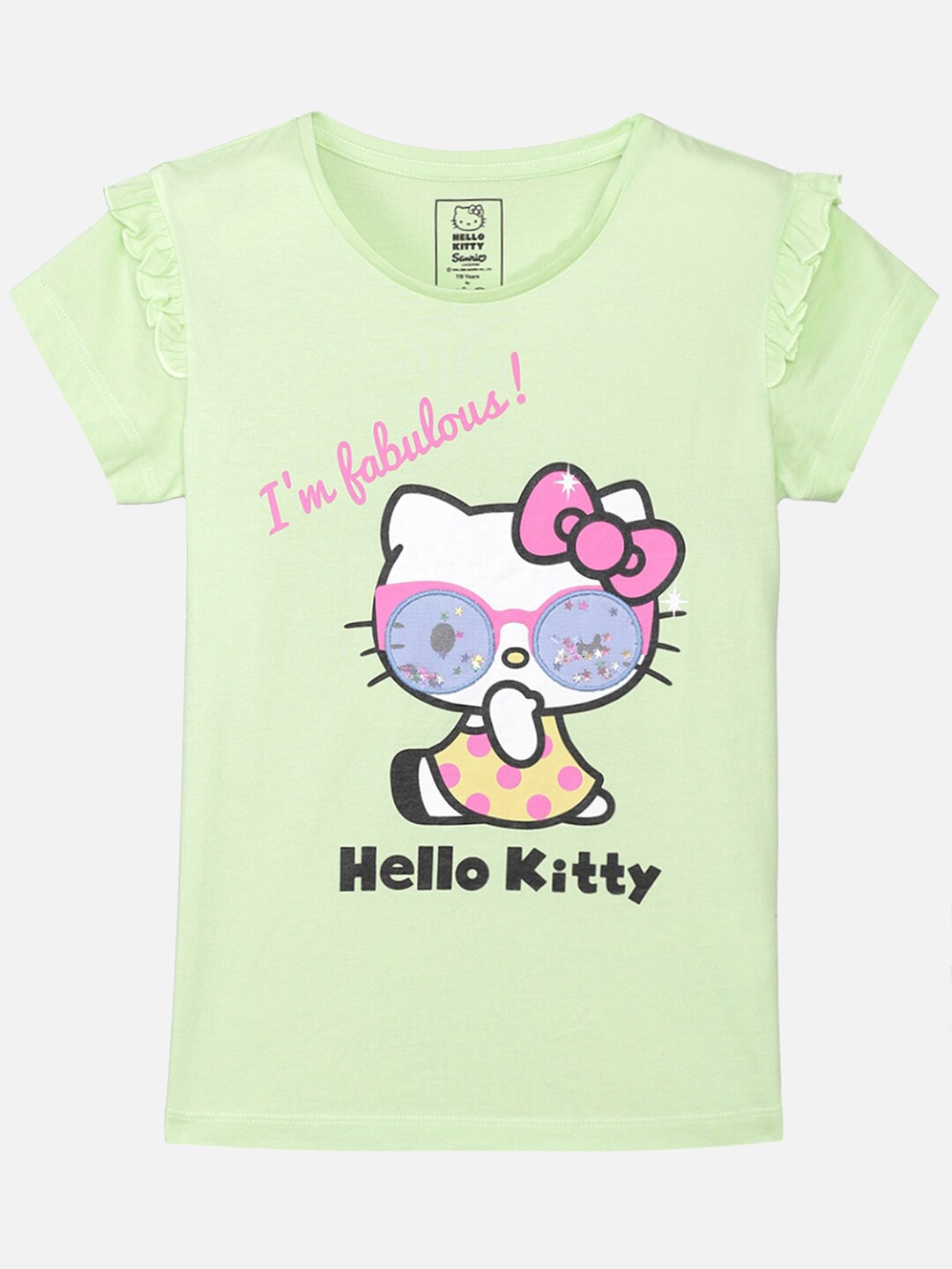 

Kids Ville Girls Green Hello Kitty Printed Pure Cotton T-shirt
