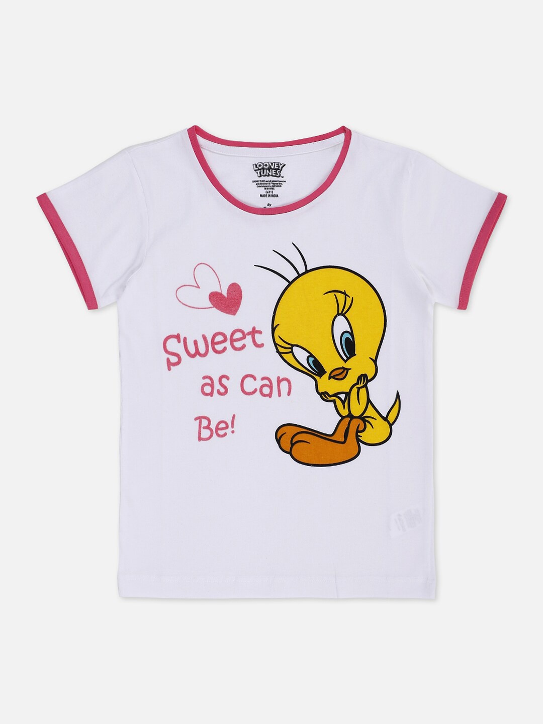 

Kids Ville Looney Tunes Girls White Printed Pure Cotton T-shirt