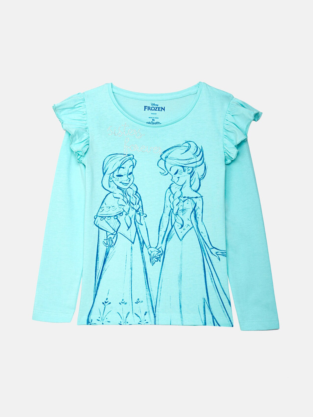

Kids Ville Girls Blue Frozen Printed Pure Cotton T-shirt