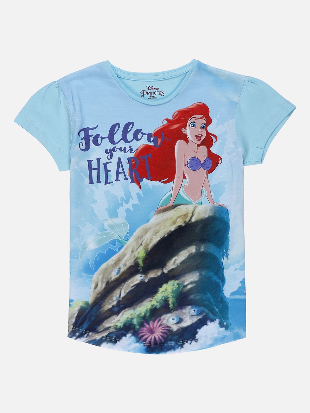 

Kids Ville Girls Blue Disney Princess Printed Pure Cotton T-shirt