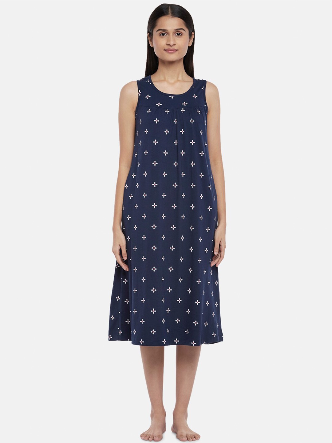 

Dreamz by Pantaloons Women Navy Blue Printed Nightdress