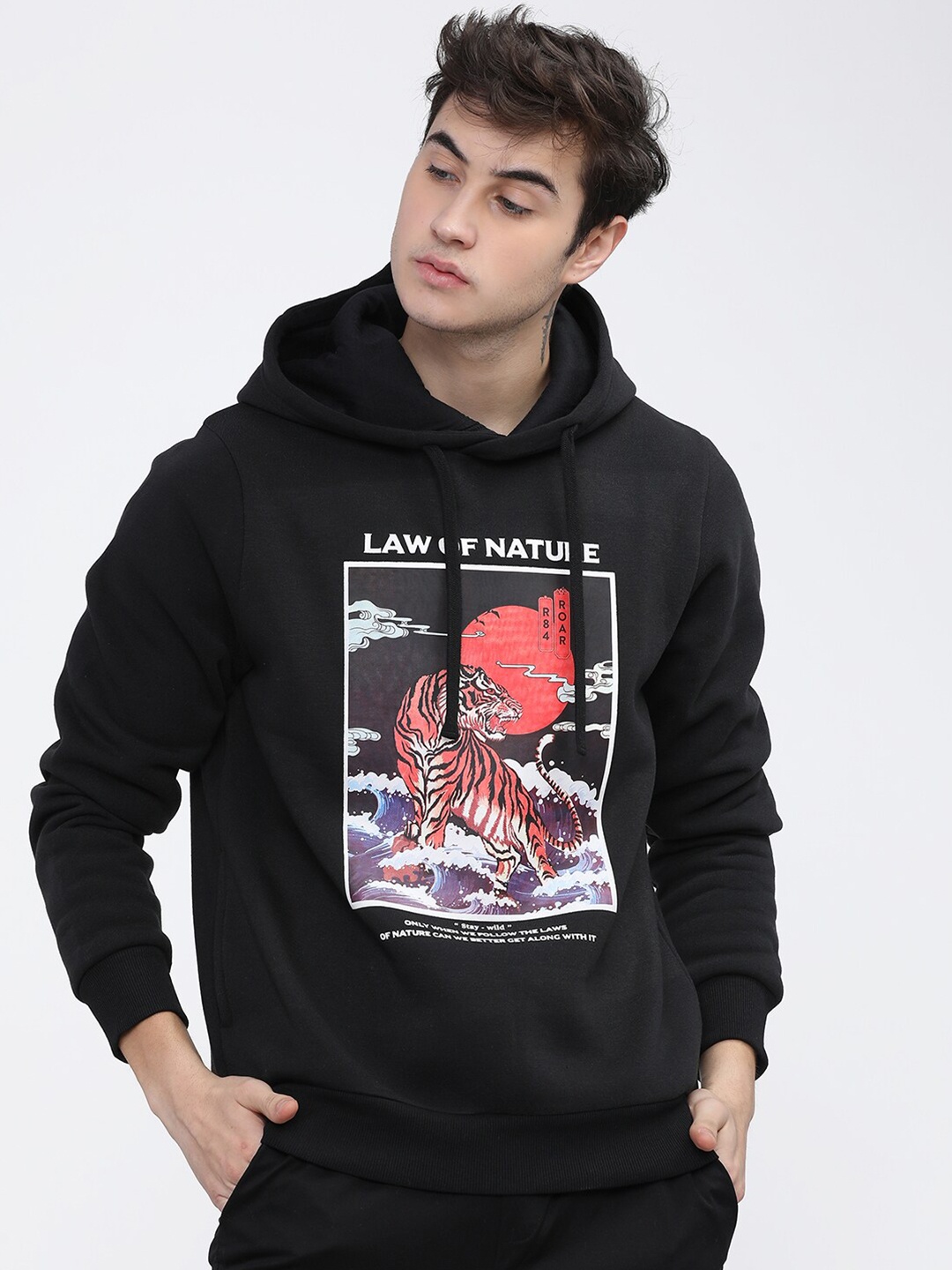 

HIGHLANDER Men Black Printed Hooded Sweatshirt