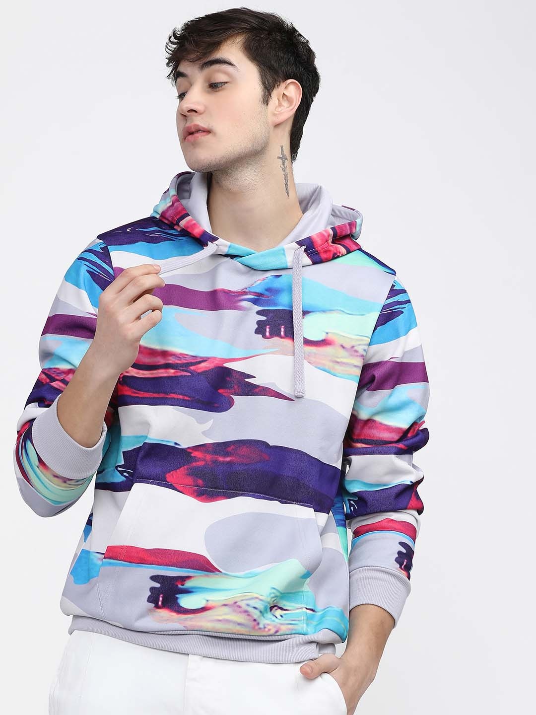 

HIGHLANDER Men Multicoloured Printed Hooded Sweatshirt, Multi