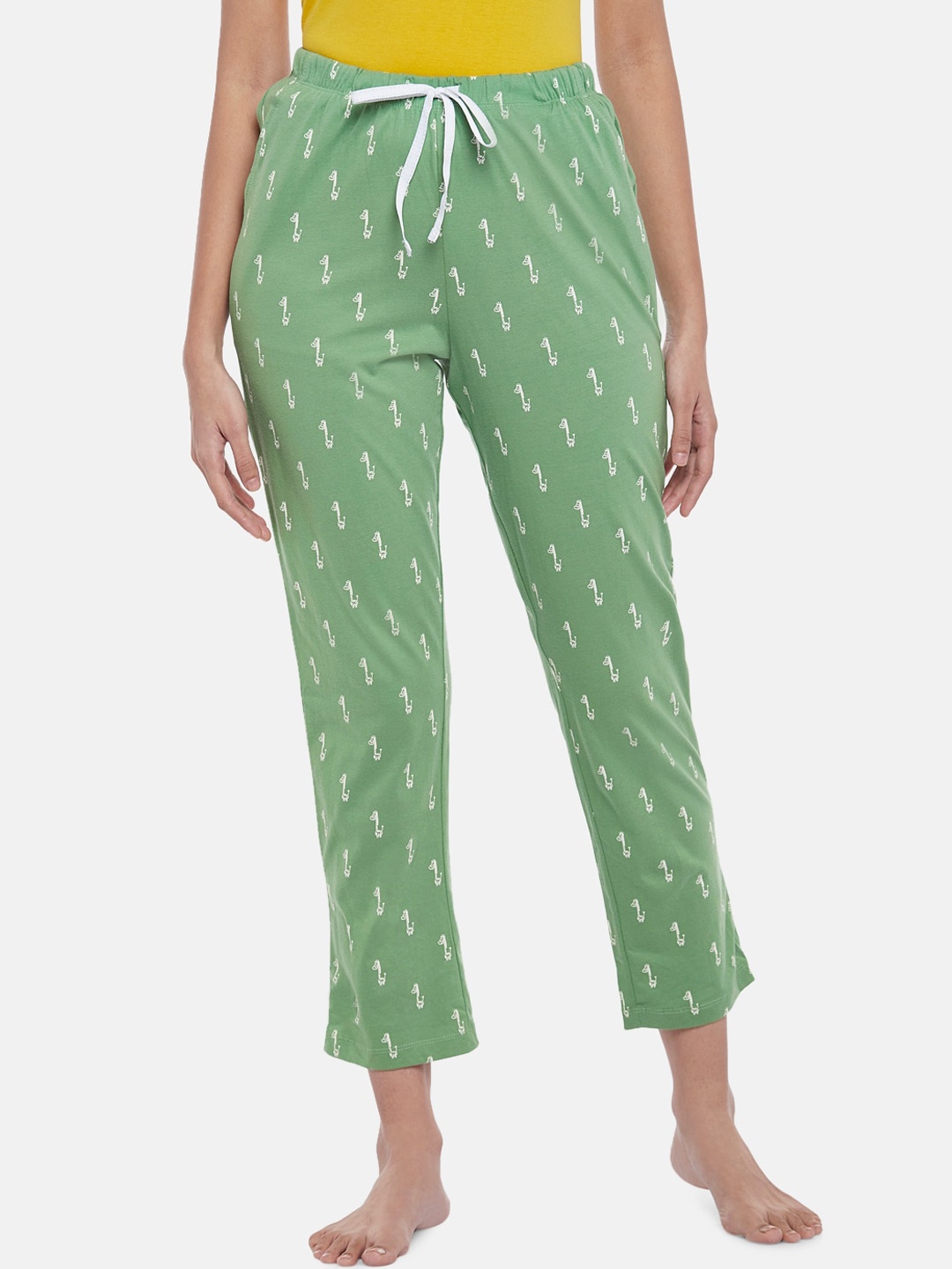 

Dreamz by Pantaloons Women Green Printed Cotton Lounge Pants