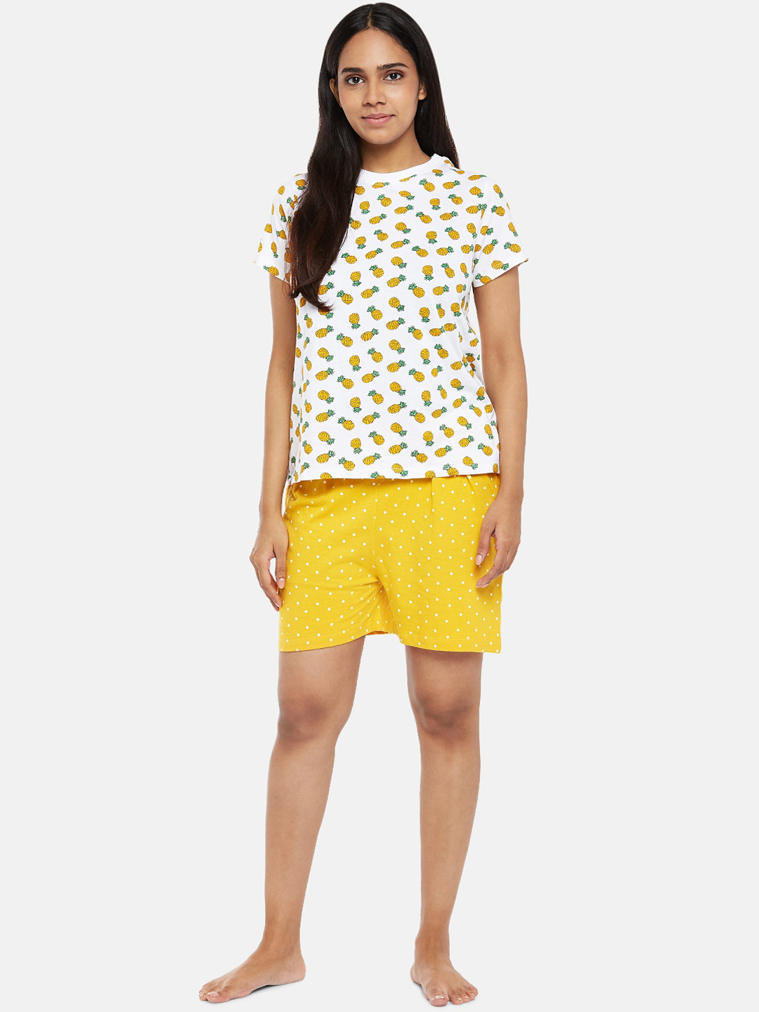 

People Women Yellow & White Printed Pure Cotton Night suit