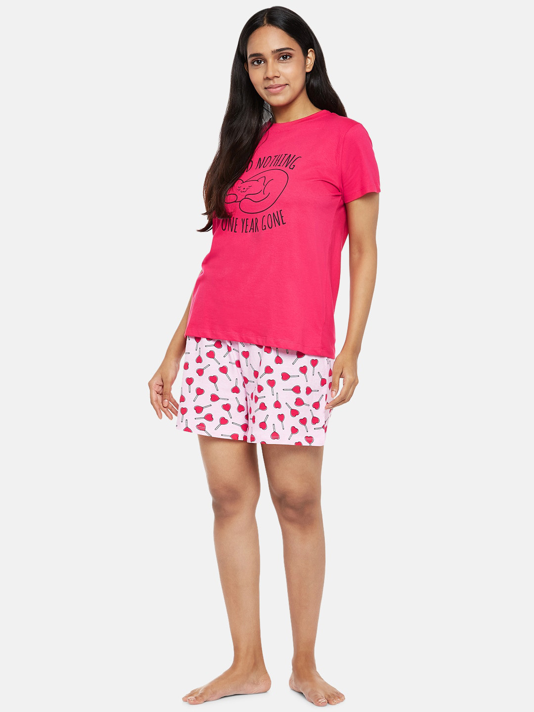 

People Women Pink & White Printed Pure Cotton Night suit