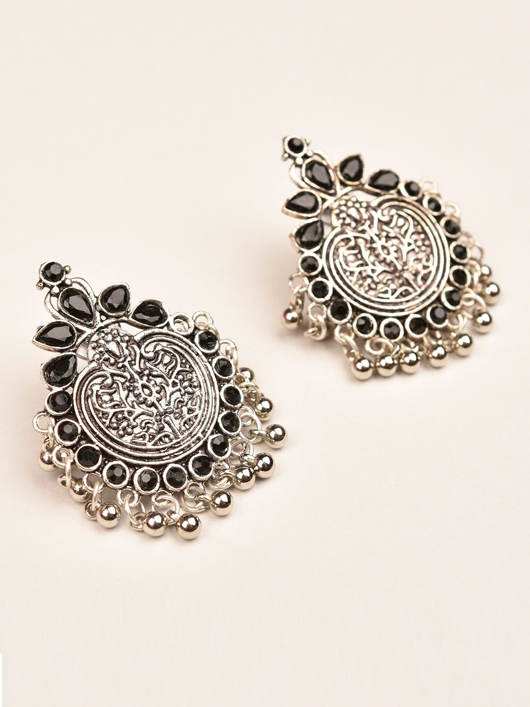 

Indi INSIDE Silver-Toned & Black Contemporary Oxidised Drop Earrings