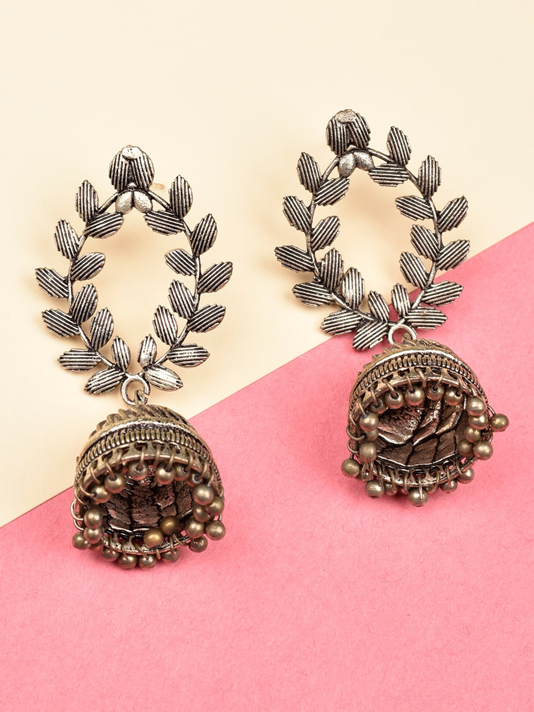 

Indi INSIDE Silver-Toned Contemporary Jhumkas Earrings