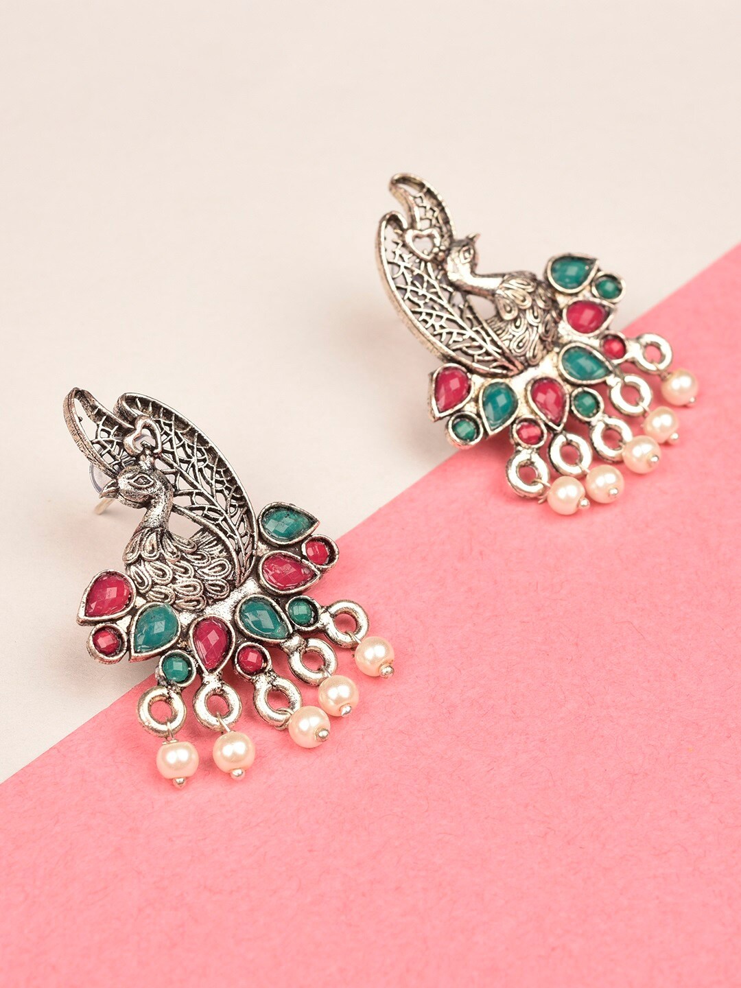 

Indi INSIDE Silver-Toned Contemporary Jhumkas Earrings