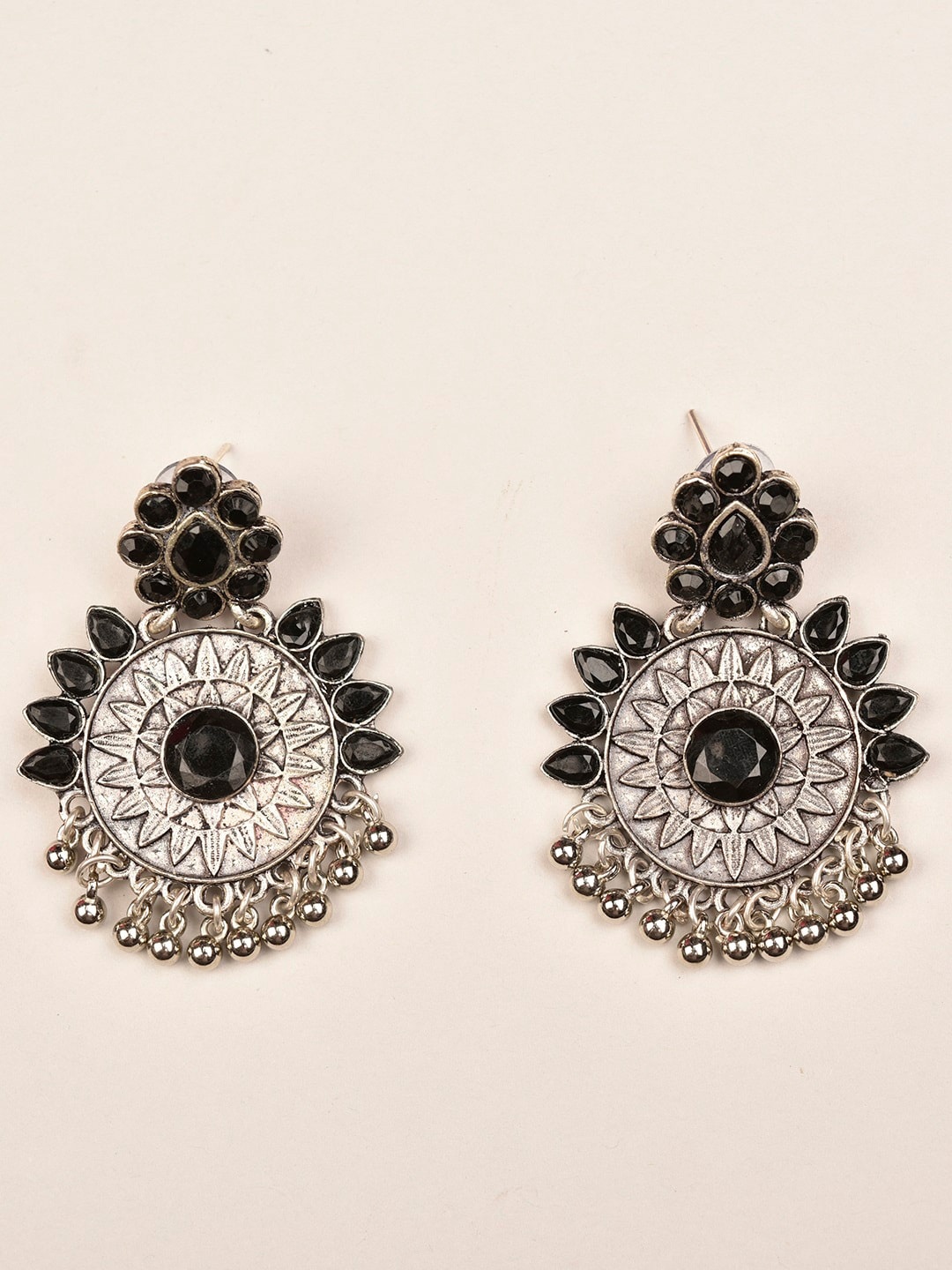 

Indi INSIDE Silver-Toned Oxidised Drop Earrings