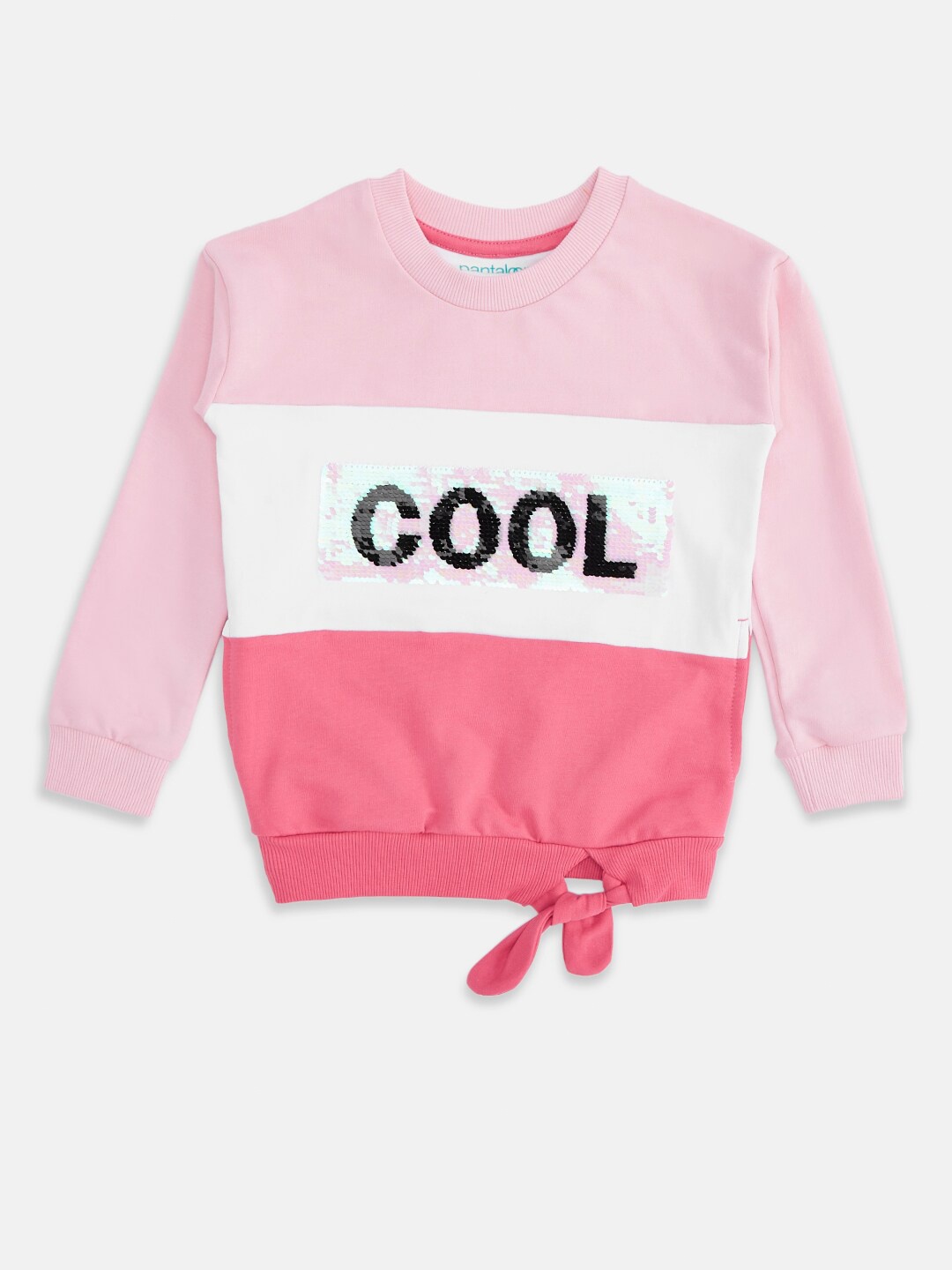 

Pantaloons Junior Girls Pink & White Colourblocked Sequined Pure Cotton Sweatshirt