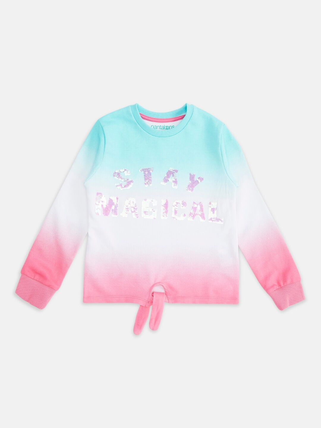 

Pantaloons Junior Girls Pink & Blue Printed Sweatshirt