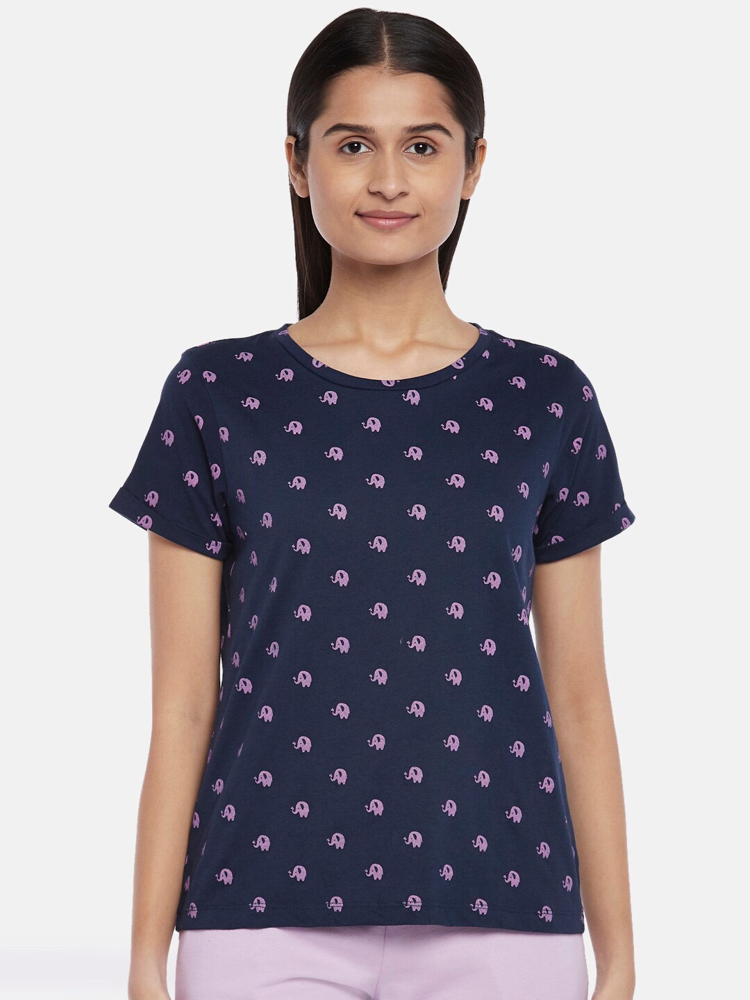 

Dreamz by Pantaloons Navy Blue Floral Print Lounge tshirt