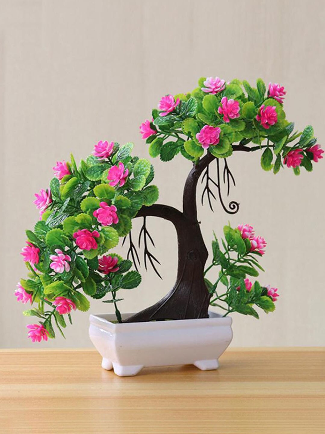

TIED RIBBONS Pink & Green Decorative Artificial Bonsai Plant With Pot