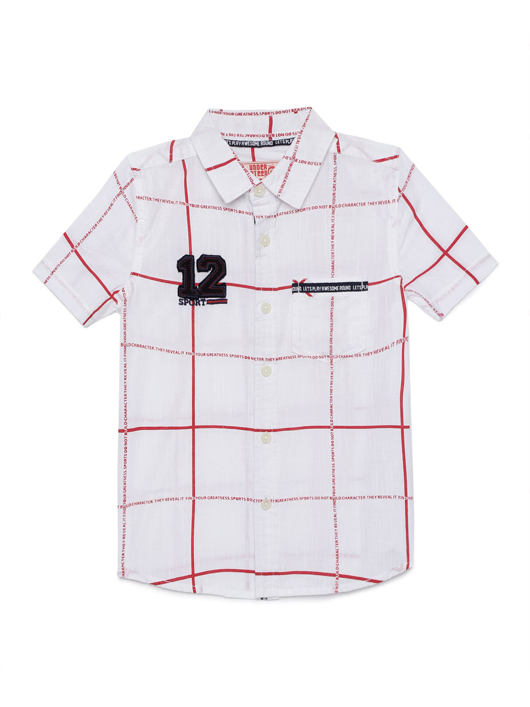 

UNDER FOURTEEN ONLY Boys White & Red Windowpane Checks Checked Cotton Casual Shirt