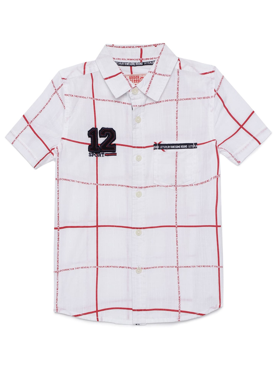 

UNDER FOURTEEN ONLY Boys White Windowpane Checks Checked Casual Shirt