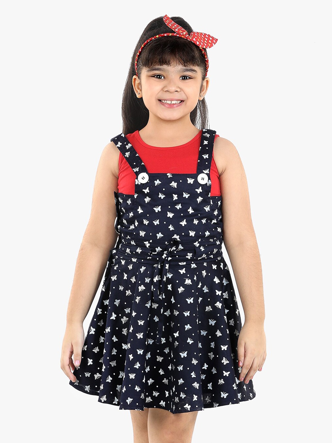 

Naughty Ninos Navy Blue Floral Pinafore Dress