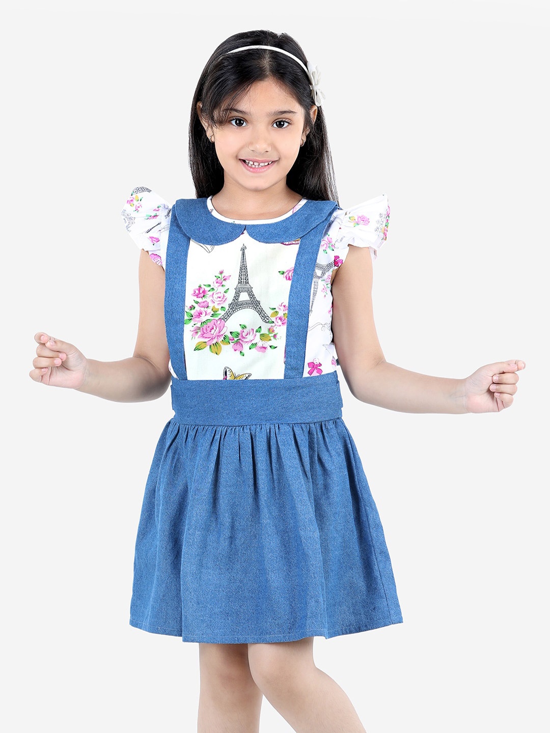 

Naughty Ninos Girls Blue & White Peter Pan Collar Denim Dress