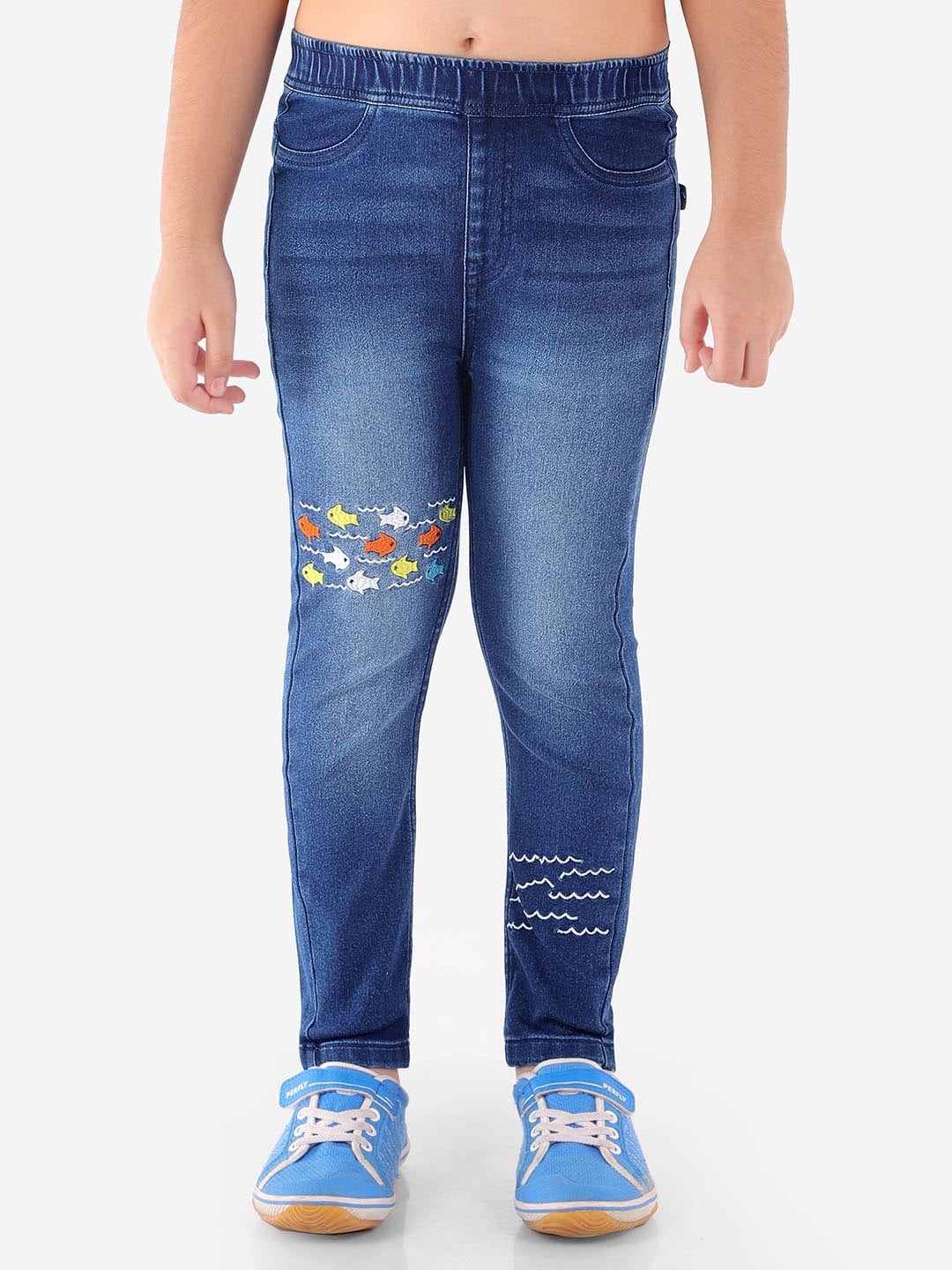 

Naughty Ninos Girls Blue Heavy Fade Embroidered Jeans