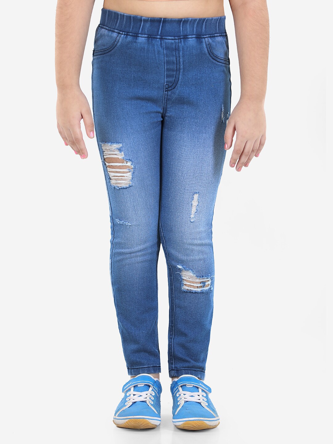 

Naughty Ninos Girls Blue Highly Distressed Heavy Fade Applique Stretchable Jeans