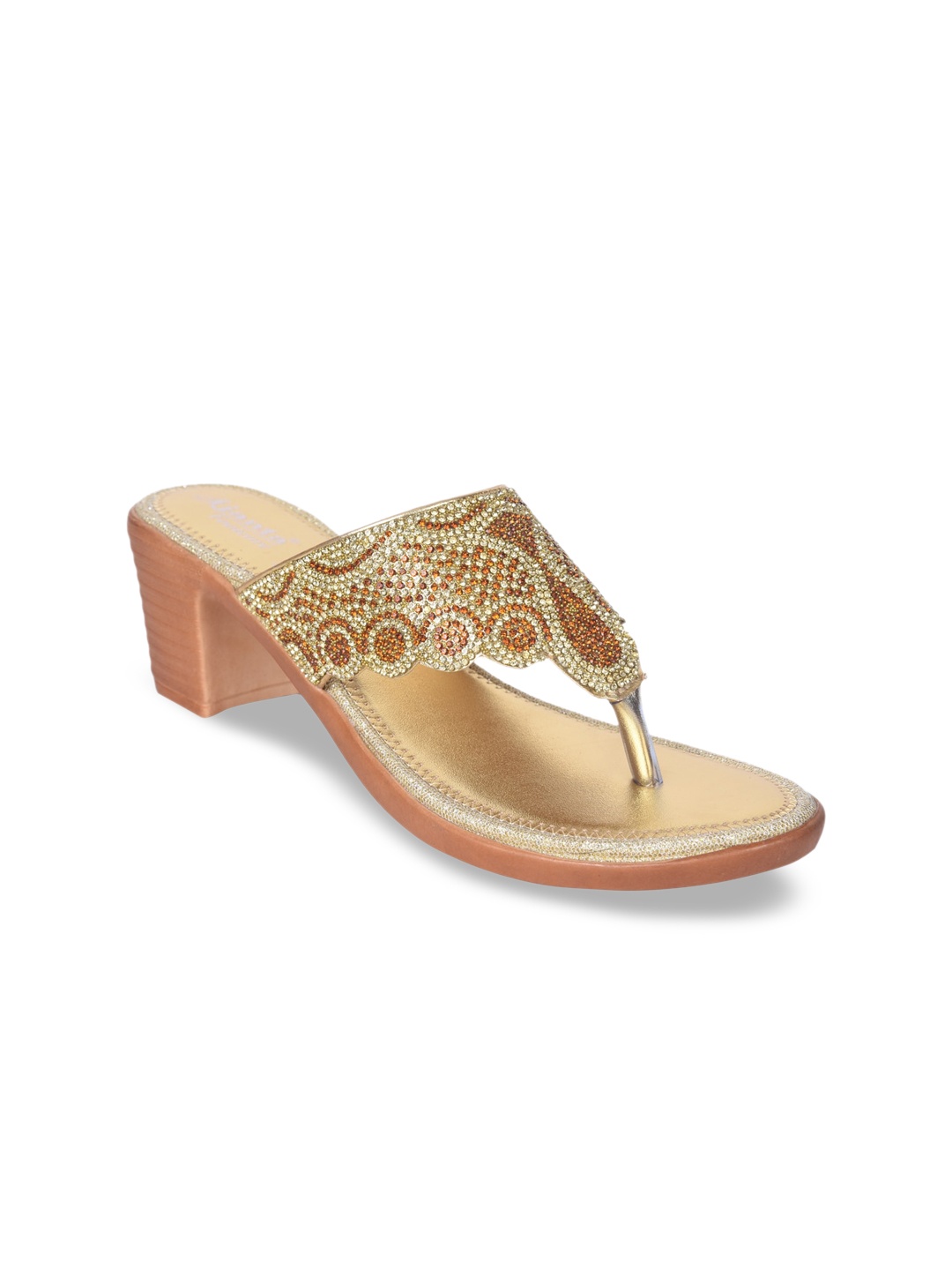 

Ajanta Gold-Toned Embellished Ethnic Block Heels