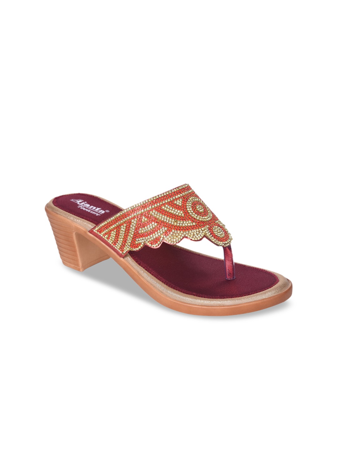 

Ajanta Women Red & Gold-Toned Embellished Ethnic Block Heels