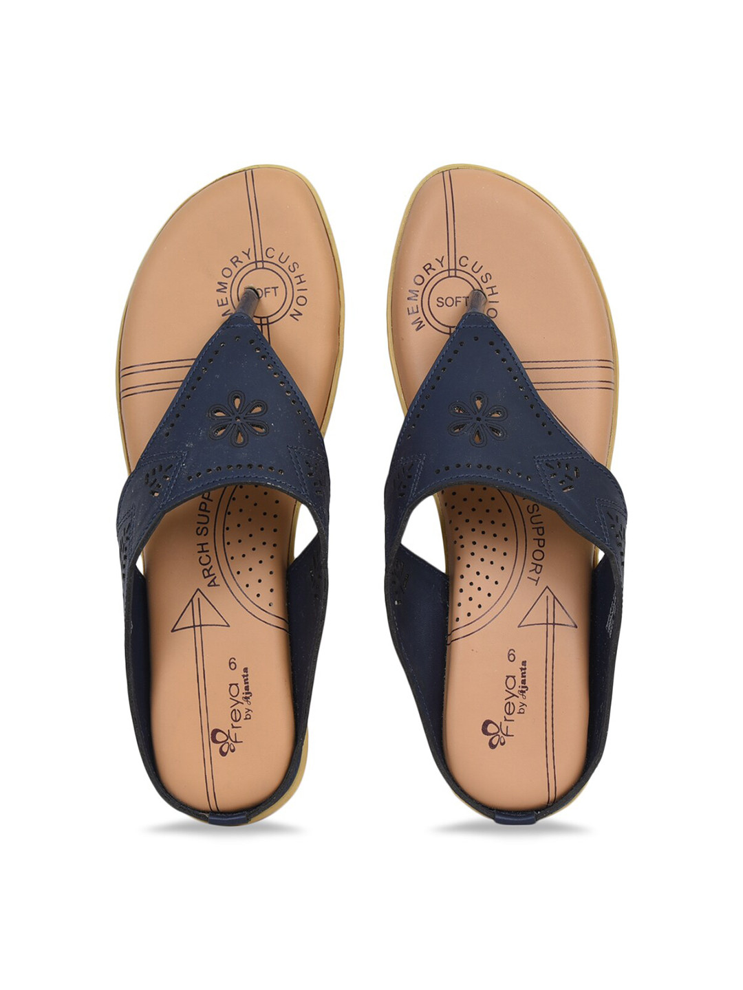 

Ajanta Women Blue Printed Open Toe Flats with Laser Cuts