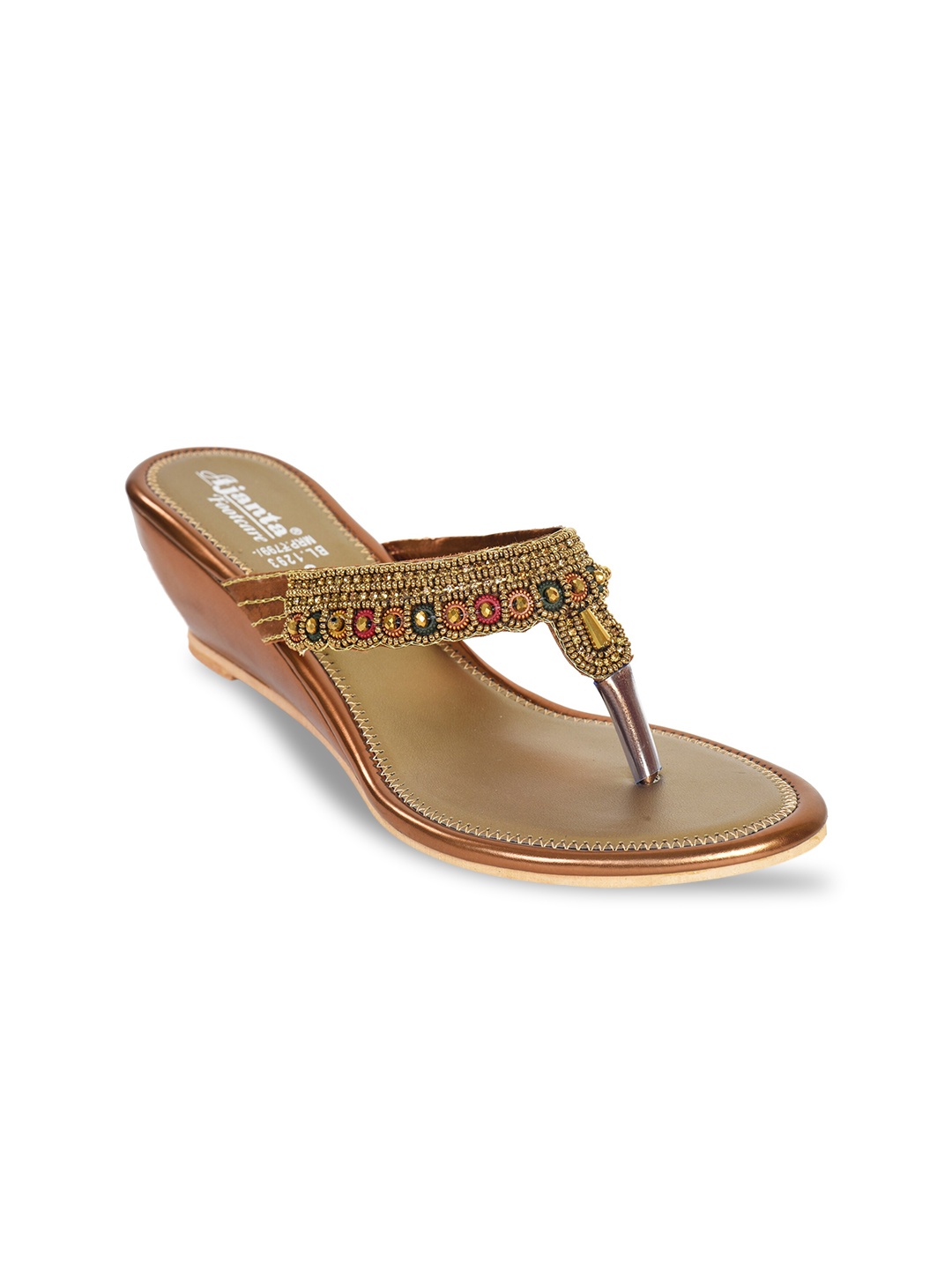 

Ajanta Gold-Toned & Red Embellished Wedge Sandals