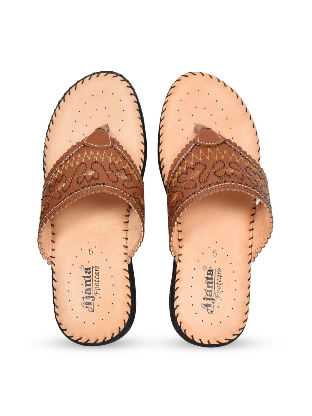 

Ajanta Women Brown T-Strap Flats with Laser Cuts