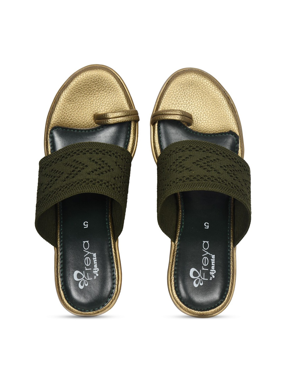 

Ajanta Gold-Toned & Green Embellished Party Wedge Heel Sandals